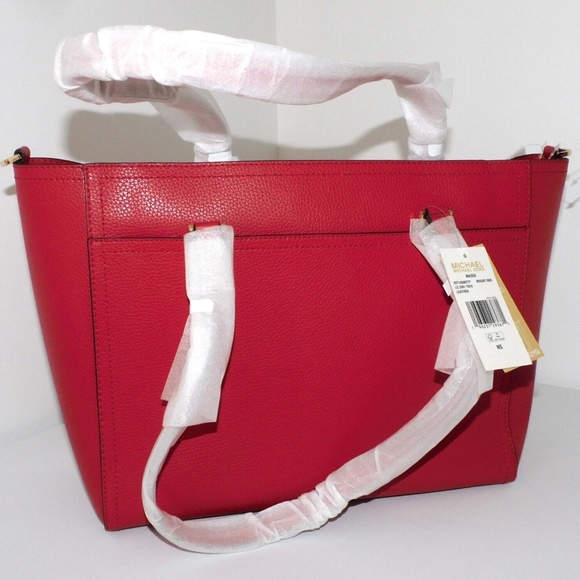 New MICHAEL KORS Maisie Large Pebbled Leather 2-in-1 Tote Bag/with wristlet, Red - Picture 7 of 11